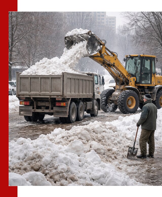 Вывоз снега грузовой техникой в Арсеньеве оперативно и чисто