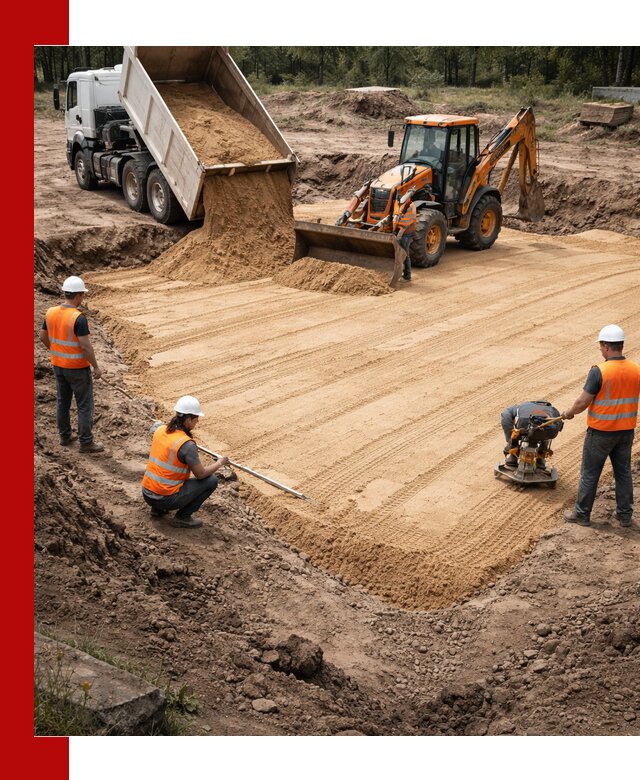 Устройство песчаной подушки для фундаментов и дорог в Арсеньеве